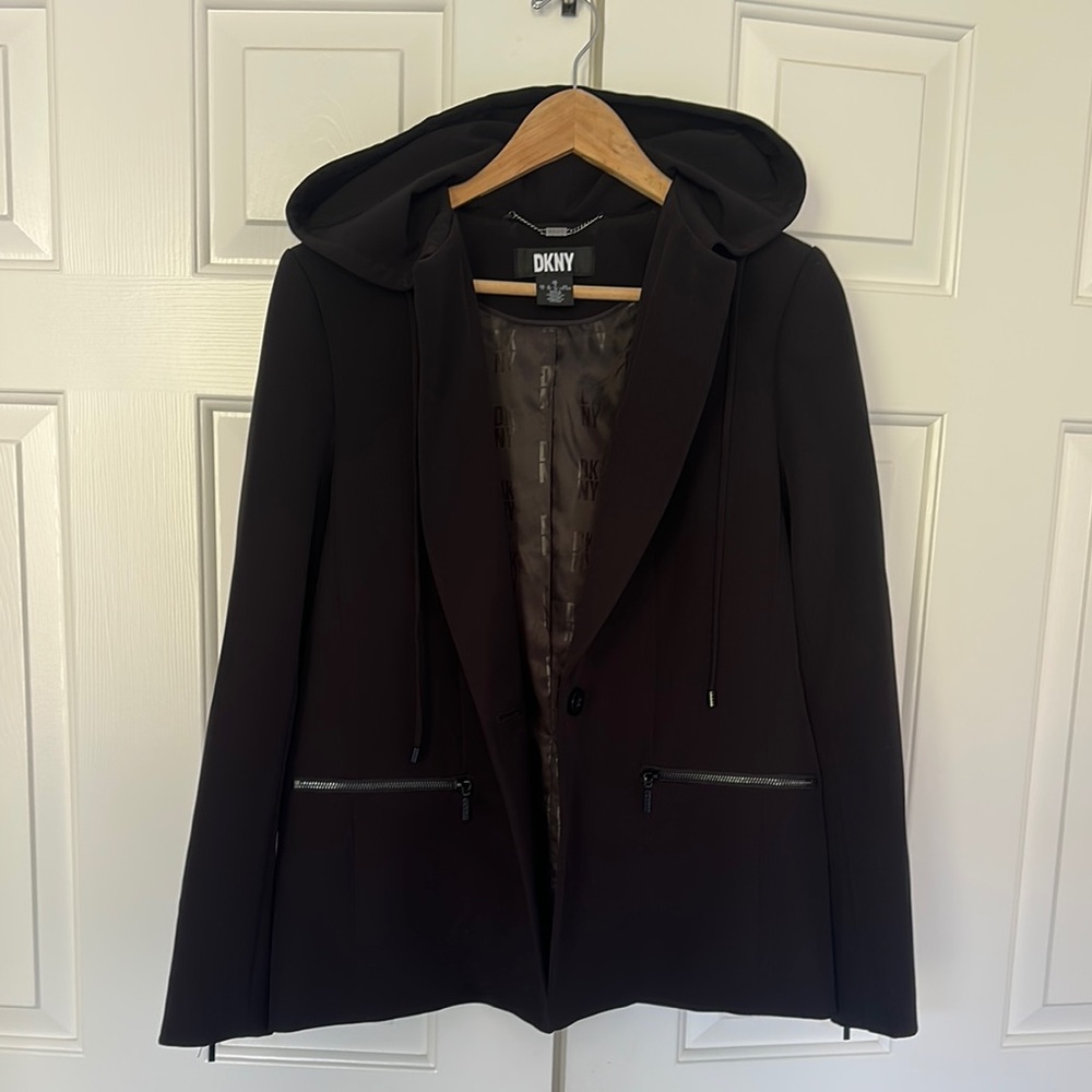 DKNY Women's Black Hooded Blazer Jacket, size 10